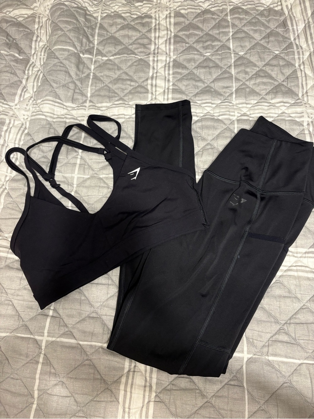 Gymshark Women’s Black Strappy Sports Bra and Leggings Matching Set